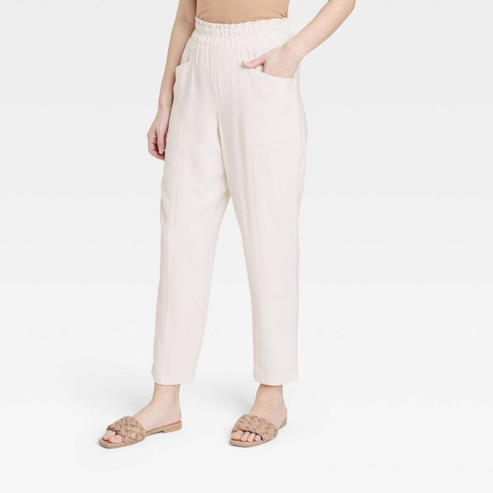 Women's High-Rise Tapered Ankle Pull-On Pants - A New Day Cream XL